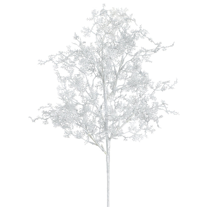 28" Glittered Artificial Cedar Stem -White/Silver (Pack of 12) - XAR524-WH/SI