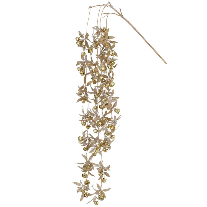 42" Hanging Glittered Artificial Leaf Stem With Bells -Gold (Pack of 12) - XAR532-GO