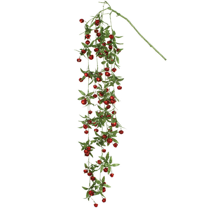 42" Hanging Glittered Artificial Leaf Stem With Bells -Red/Green (Pack of 12) - XAR532-RE/GR