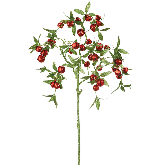 22" Glittered Artificial Leaf Stem With Bells -Red/Green (Pack of 12) - XAR533-RE/GR