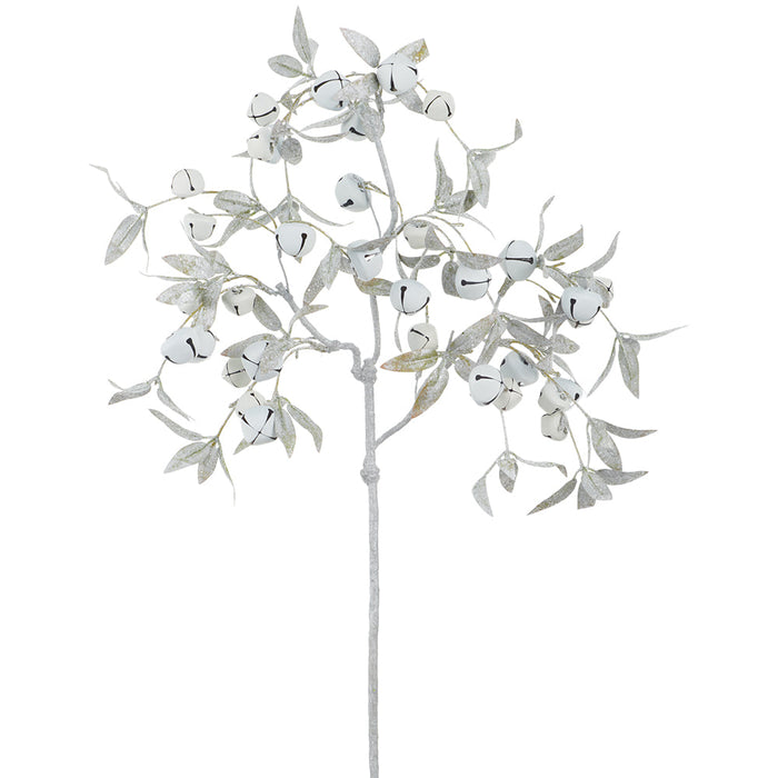22" Glittered Artificial Leaf Stem With Bells -White/Silver (Pack of 12) - XAR533-WH/SI