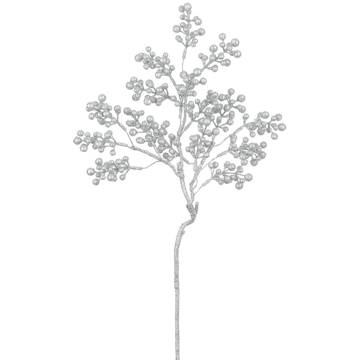 24" Glittered Artificial Berry Stem -Silver (Pack of 12) - XAR540-SI