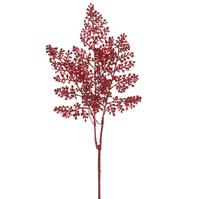 24" Sequin Artificial Fern Leaf Stem -Red (Pack of 24) - XAR548-RE