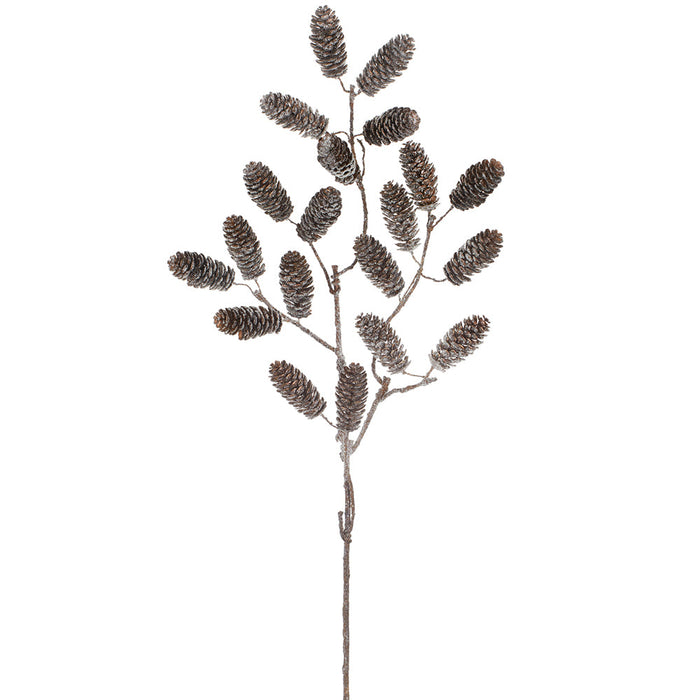 36" Glittered Artificial Pinecone Stem -Brown (Pack of 8) - XAR577-BR