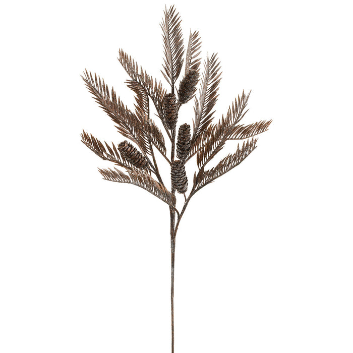 30" Glittered Artificial Pine & Pinecone Stem -Brown (Pack of 12) - XAR581-BR