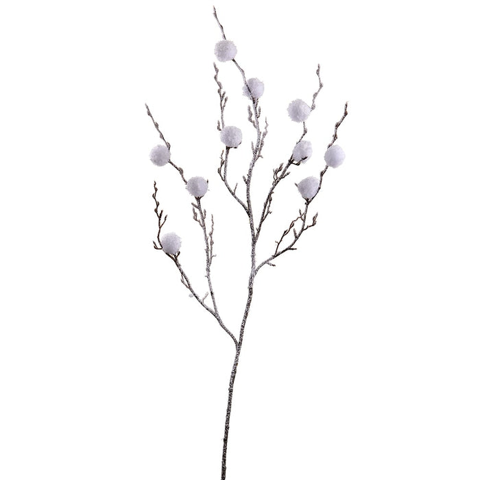 33" Snowed Artificial Pompon Flower Stem -White (pack of 24) - XAS056-WH
