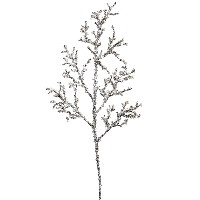 33" Iced & Glittered Artificial Plastic Twig Stem -Silver (pack of 12) - XAS062-SI