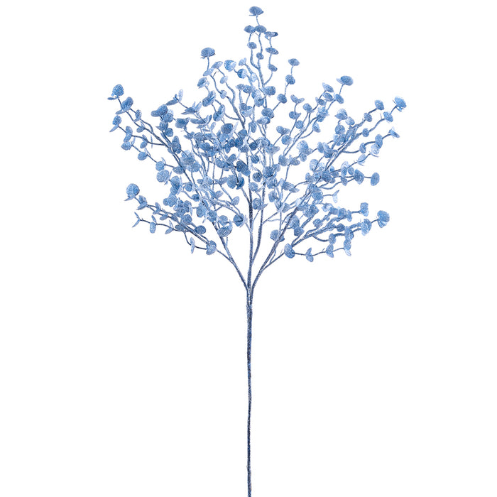30" Glittered Artificial Eucalyptus Leaf Stem -Blue (pack of 12) - XAS117-BL