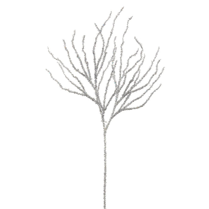 36" Glittered Artificial Plastic Twig Stem -Silver (pack of 12) - XAS144-SI