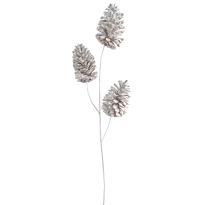 28" Artificial Pinecone Stem -Whitewashed (Pack of 6) - XAS194-WW