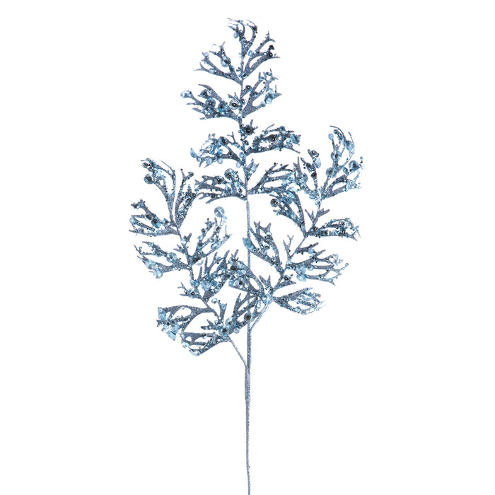 36" Glittered Artificial Fern Leaf Stem -Blue (pack of 12) - XAS195-BL