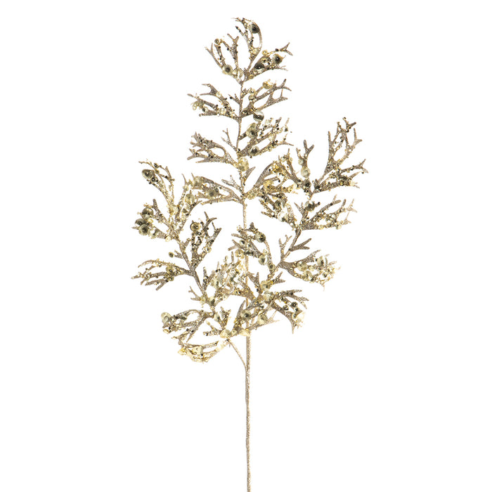 36" Glittered Artificial Fern Leaf Stem -Light Gold (pack of 12) - XAS195-GO/LT