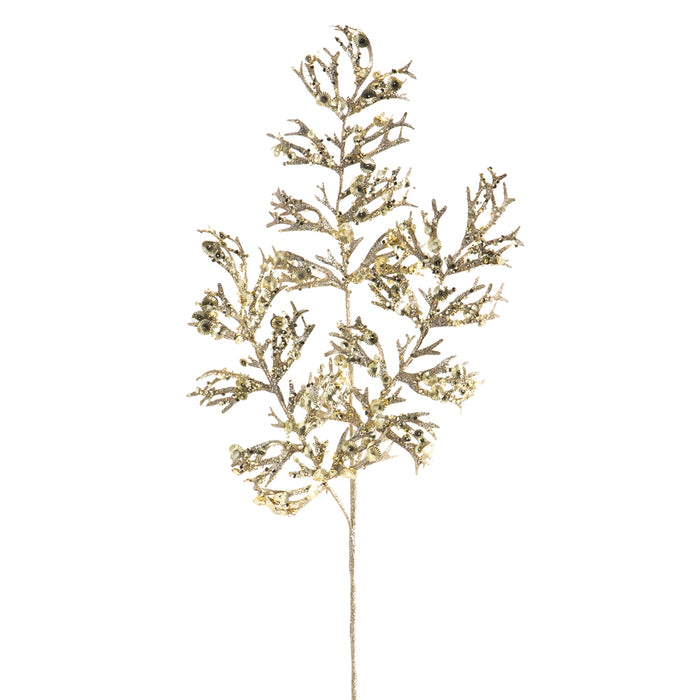 36" Glittered Artificial Fern Leaf Stem -Light Gold (Pack of 12) - XAS195-GO/LT