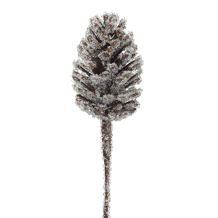 13" Iced Artificial Pinecone Stem -Brown (pack of 24) - XAS211-BR