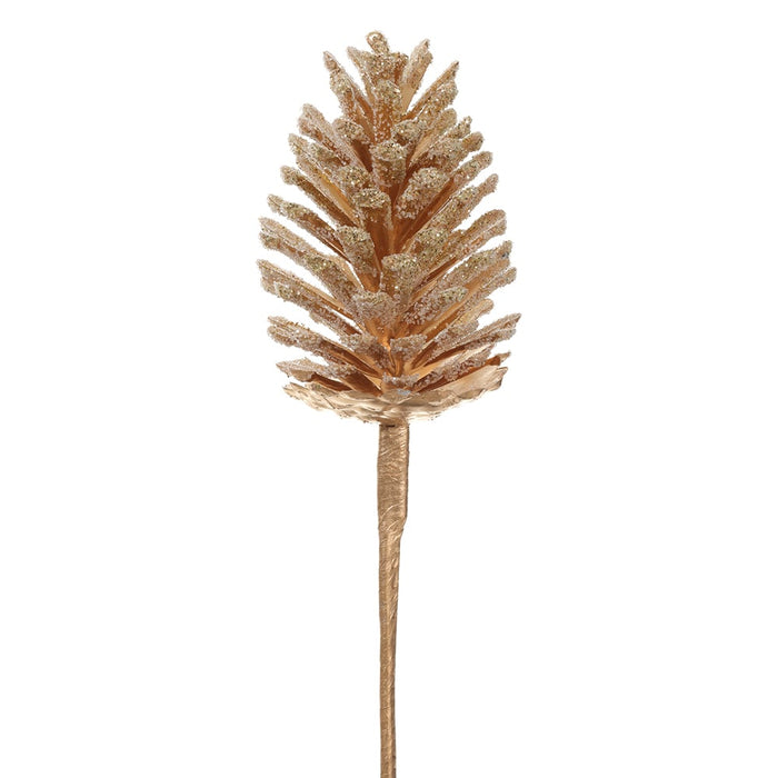 13" Glittered Artificial Pinecone Stem Pick -Gold (pack of 24) - XAS213-GO