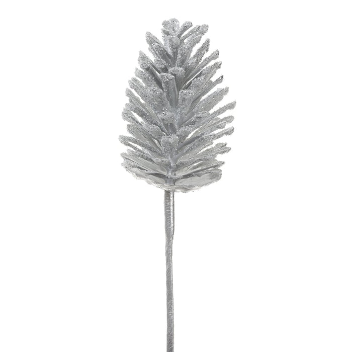 13" Glittered Artificial Pinecone Stem Pick -Silver (Pack of 24) - XAS213-SI