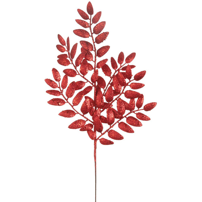 21.5" Glittered Artificial Honey Locust Leaf Stem -Red (Pack of 36) - XAS215-RE