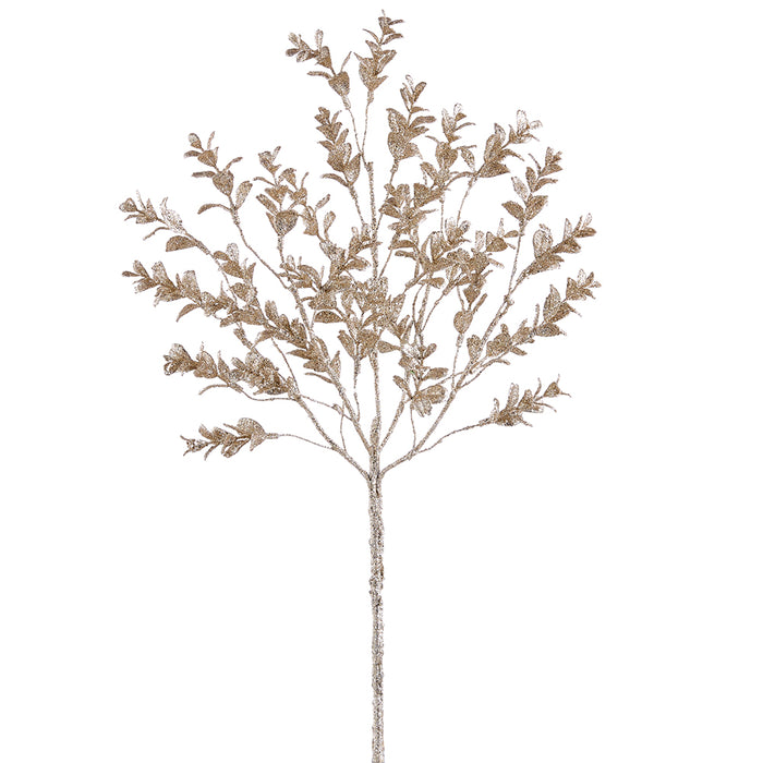 21" Glittered Artificial Mini Boxwood Stem -Champagne (pack of 12) - XAS238-CN