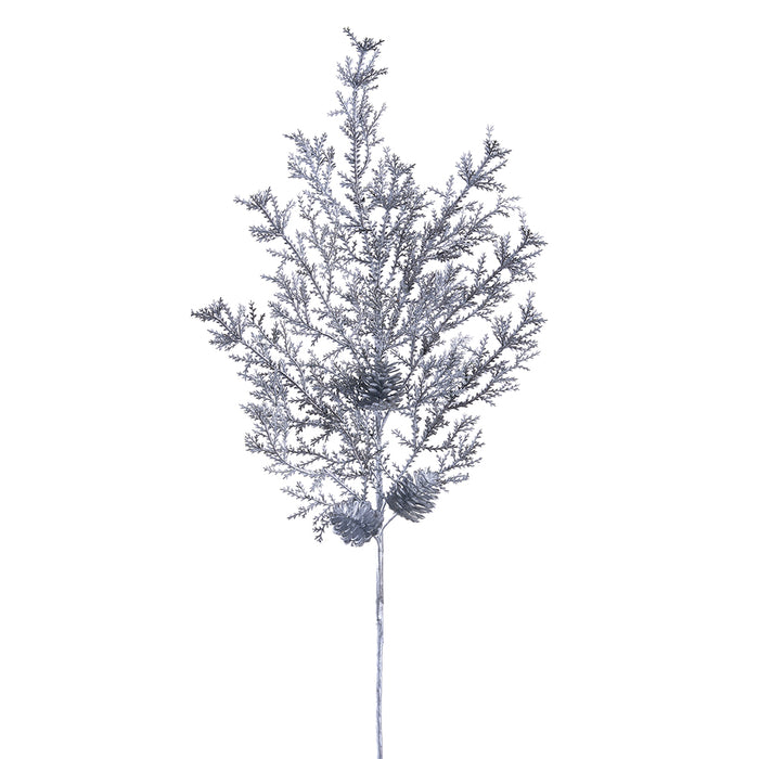 32" Artificial Juniper Leaf & Pinecone Stem -Silver (Pack of 12) - XAS287-SI