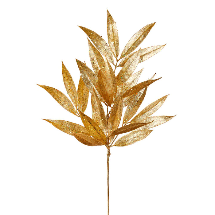 23" Glittered Artificial Willow Leaf Stem -Gold (pack of 24) - XAS290-GO