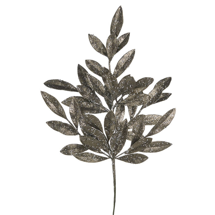 23.5" Glittered Artificial Bay Leaf Stem -Pewter (pack of 24) - XAS292-PW