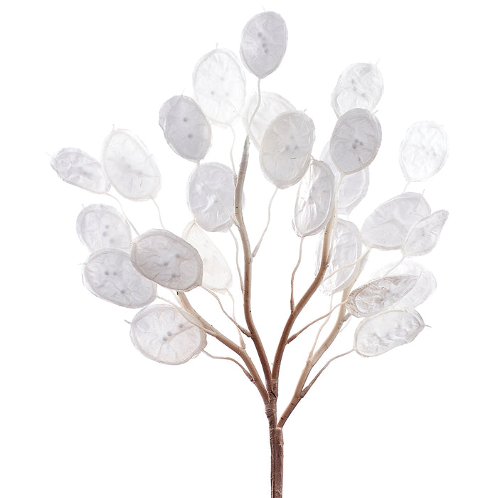 11" Artificial Silver Dollar Lunaria Leaf Stem -White (Pack of 12) - XAS293-WH