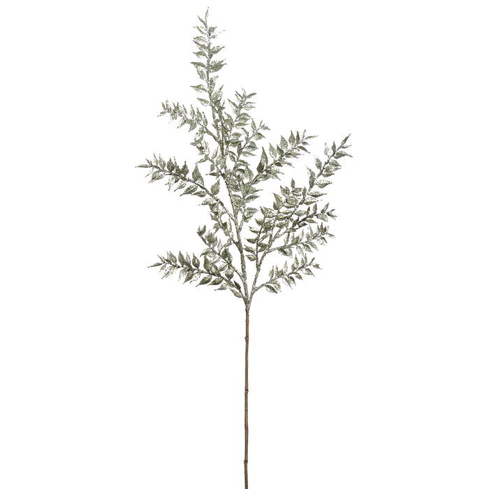 37" Glittered Artificial Ruscus Leaf Stem -Green (Pack of 12) - XAS332-GR