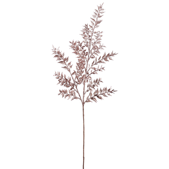 37" Glittered Artificial Ruscus Leaf Stem -Rose Gold (Pack of 12) - XAS332-RO/GO