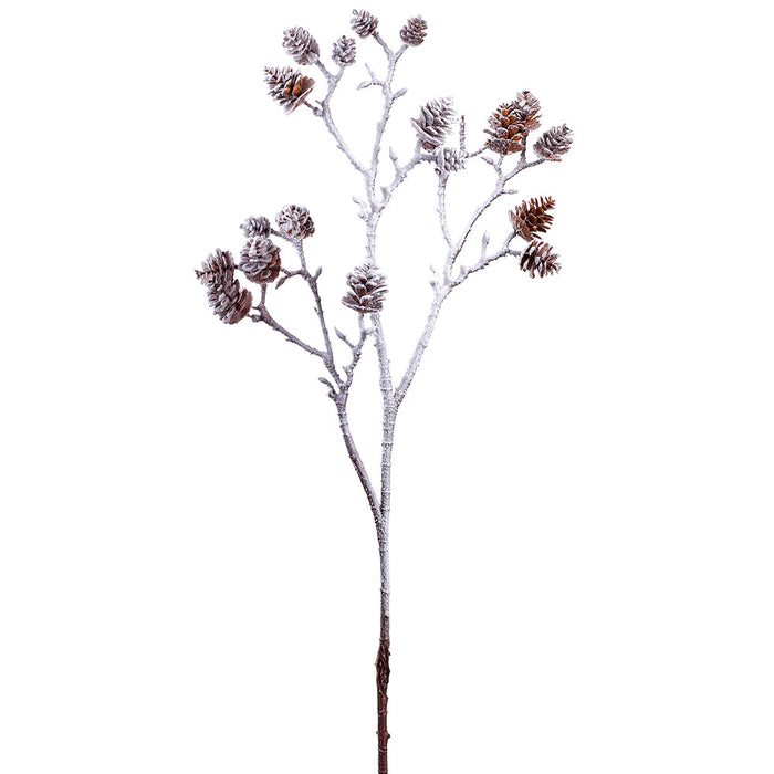 33.5" Flocked Artificial Pinecone Twig Stem -White/Brown (Pack of 6) - XAS338-WH/BR