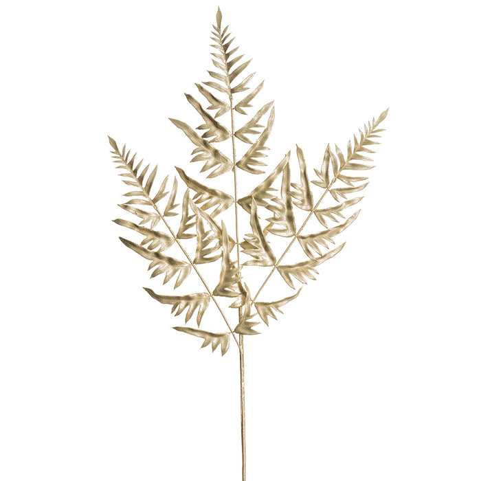 27" Glittered Artificial Leather Fern Stem -Champagne (pack of 24) - XAS346-CN