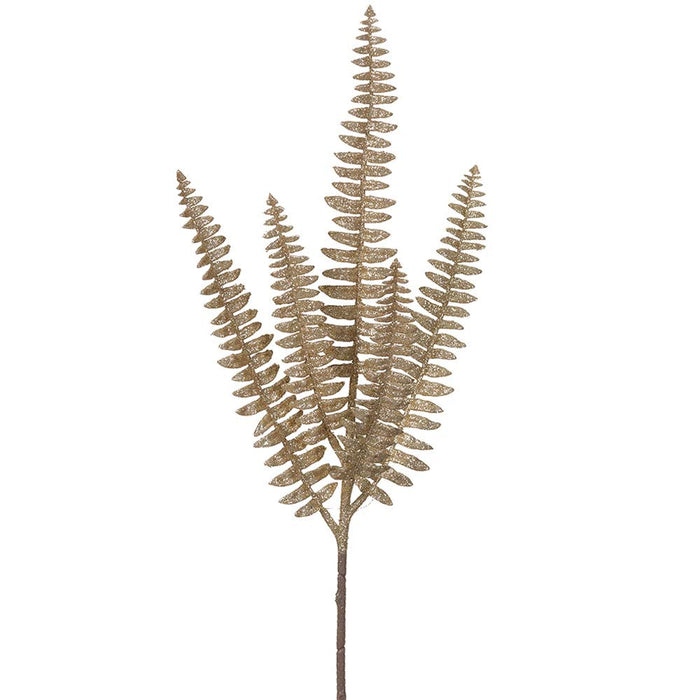 25" Glittered Artificial Fern Leaf Stem -Gold (Pack of 8) - XAS377-GO