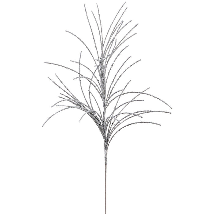 27.5" Glittered Artificial Grass Stem -Silver (Pack of 24) - XAS425-SI