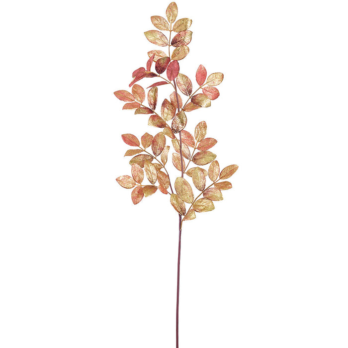 33" Glittered Artificial Ficus Leaf Stem -Copper/Green (Pack of 12) - XAS476-CP/GR