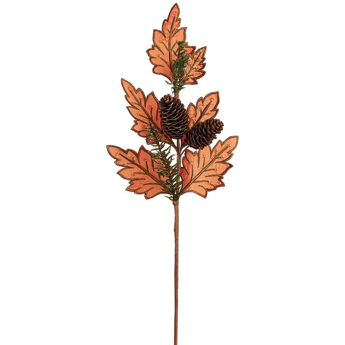 22.5" Artificial Oak Leaf, Pinecone & Pine Stem -Orange (Pack of 12) - XAS490-OR