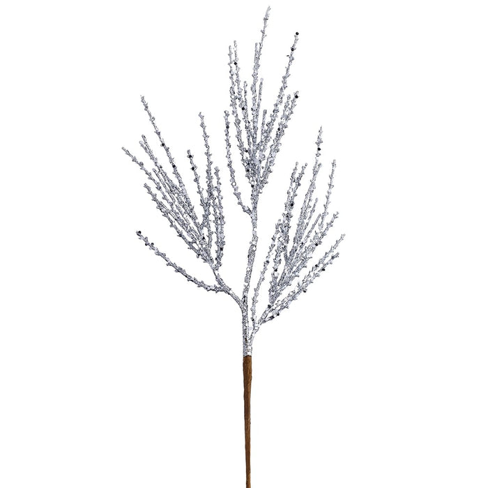 18.25" Glittered Artificial Grass Leaf Stem -Silver (pack of 12) - XAS569-SI