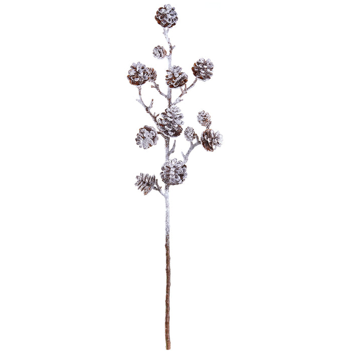 23" Snowed Artificial Pinecone Stem -Brown/White (pack of 12) - XAS582-BR/WH