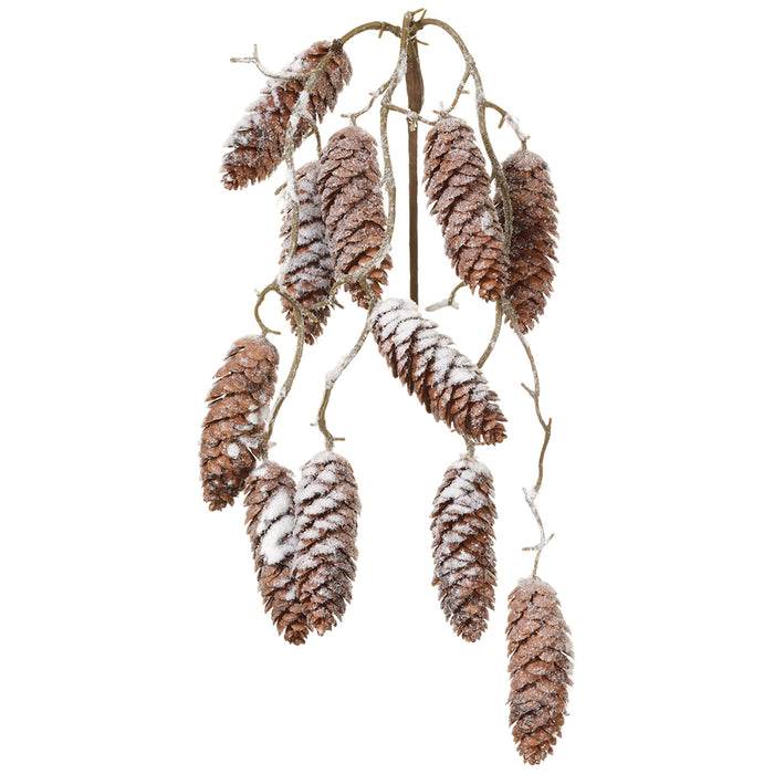 22" Hanging Snowed Artificial Pinecone Stem -Brown/White (pack of 12) - XAS584-BR/WH