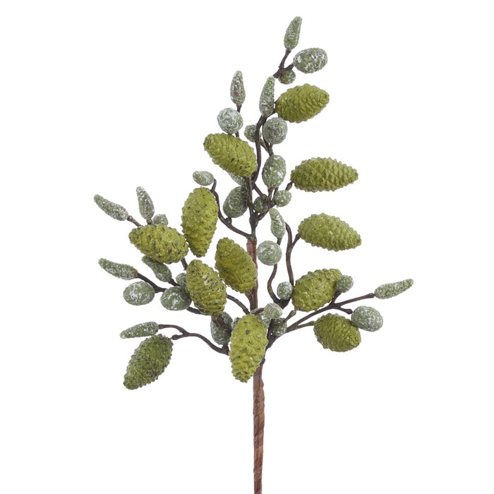 14" Plastic Pinecone Artificial Stem Pick -Green (Pack of 12) - XAS590-GR