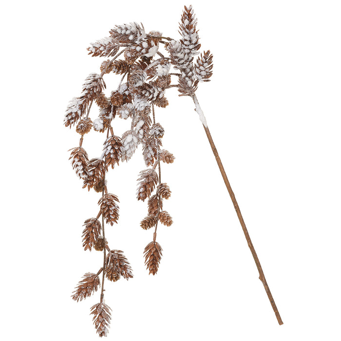 35" Hanging Flocked Artificial Pinecone Stem -Brown/White (Pack of 12) - XAS597-BR/WH
