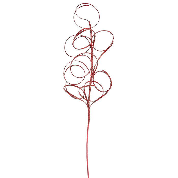 29.5" Glittered Artificial Swirl Grass Leaf Stem -Red (pack of 12) - XAS662-RE