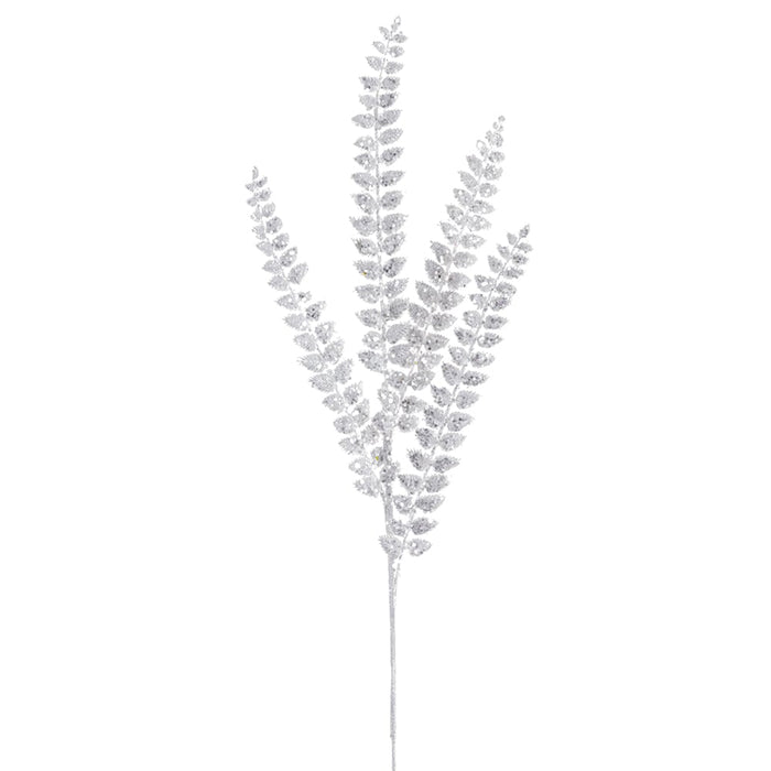 32" Glittered Fern Artificial Stem -Silver (pack of 12) - XAS663-SI