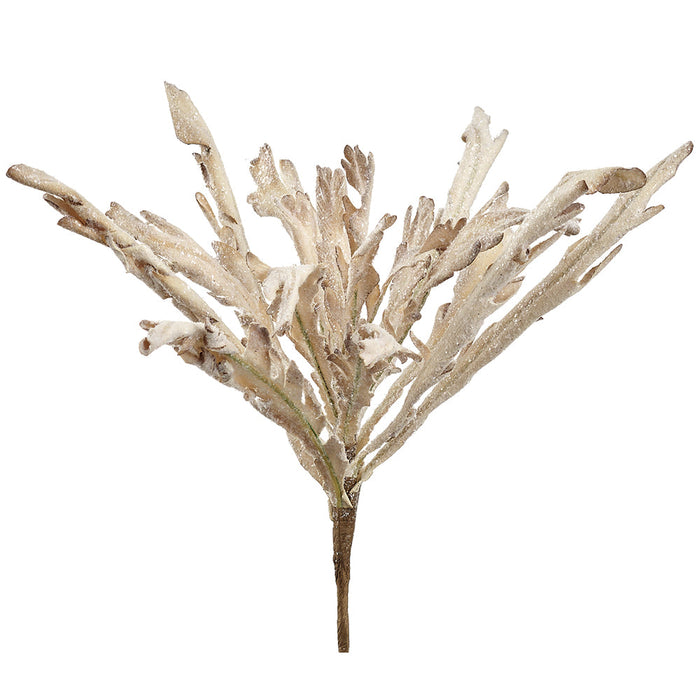 12" Glittered Artificial Fern Leaf Stem -Beige (Pack of 12) - XAS688-BE