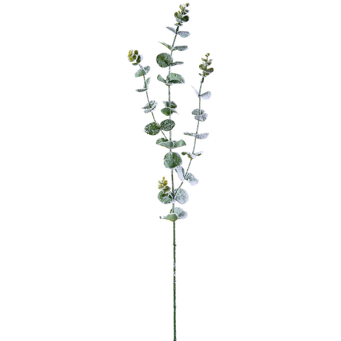 35" Snowed Artificial Eucalyptus Leaf Stem -Green/Snow (pack of 12) - XAS748-GR/SN