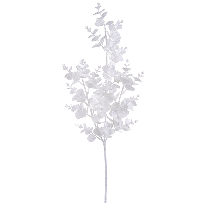 24.5" Glittered Artificial Eucalyptus Leaf Stem -White (pack of 12) - XAS810-WH