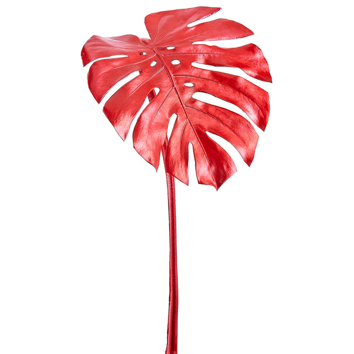 red monstera plant 38" Metallic Artificial Split Philodendron Monstera Leaf Stem -Red — Silks Are Forever