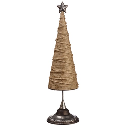27.7" Rope Cone-Shaped Topiary Tree w/Star -Beige/Silver (pack of 2) - XAT365-BE/SI