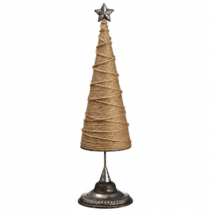 27.7" Rope Cone-Shaped Topiary Tree w/Star -Beige/Silver (Pack of 2) - XAT365-BE/SI