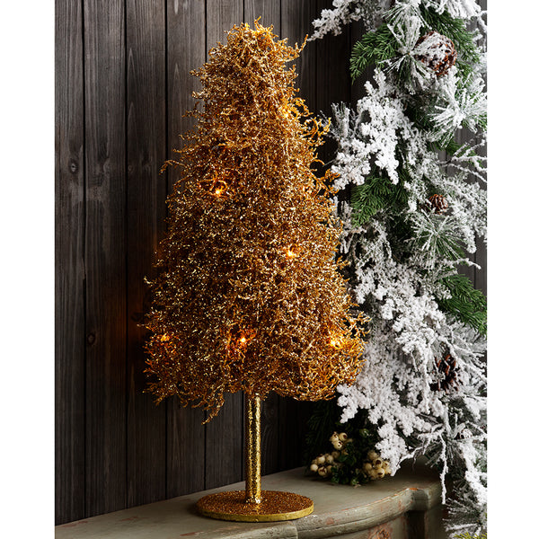 24" Glittered Plastic Twig Tree w/Lights -Gold (pack of 2) - XAT879-GO