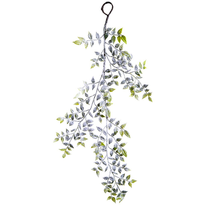 22" Hanging Artificial Flocked Ficus Leaf Stem -Snow (Pack of 12) - XAV749-SN