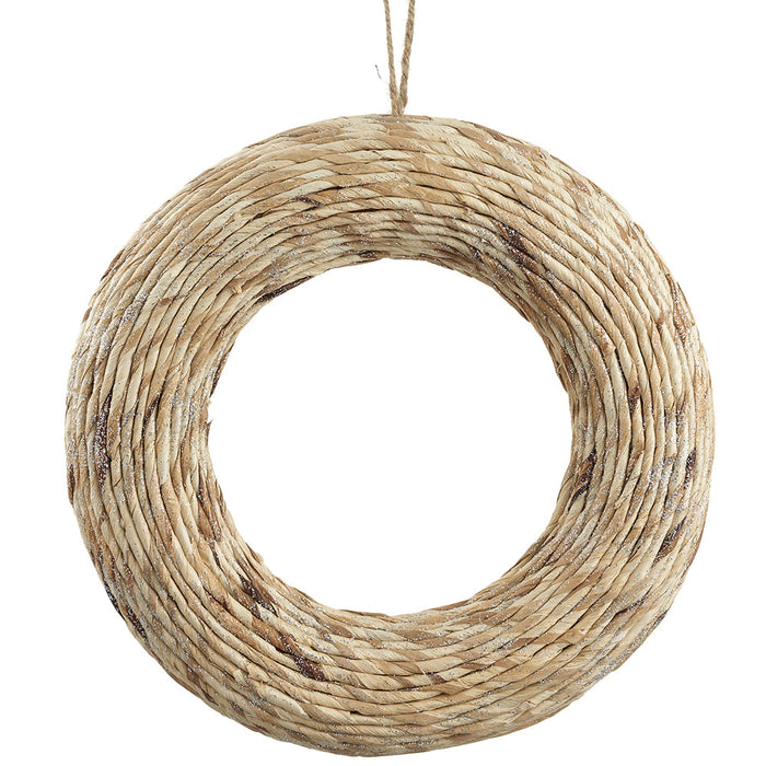 14" Glittered Corn Husk Wreath -Beige/Silver (Pack of 2) - XAW067-BE/SI
